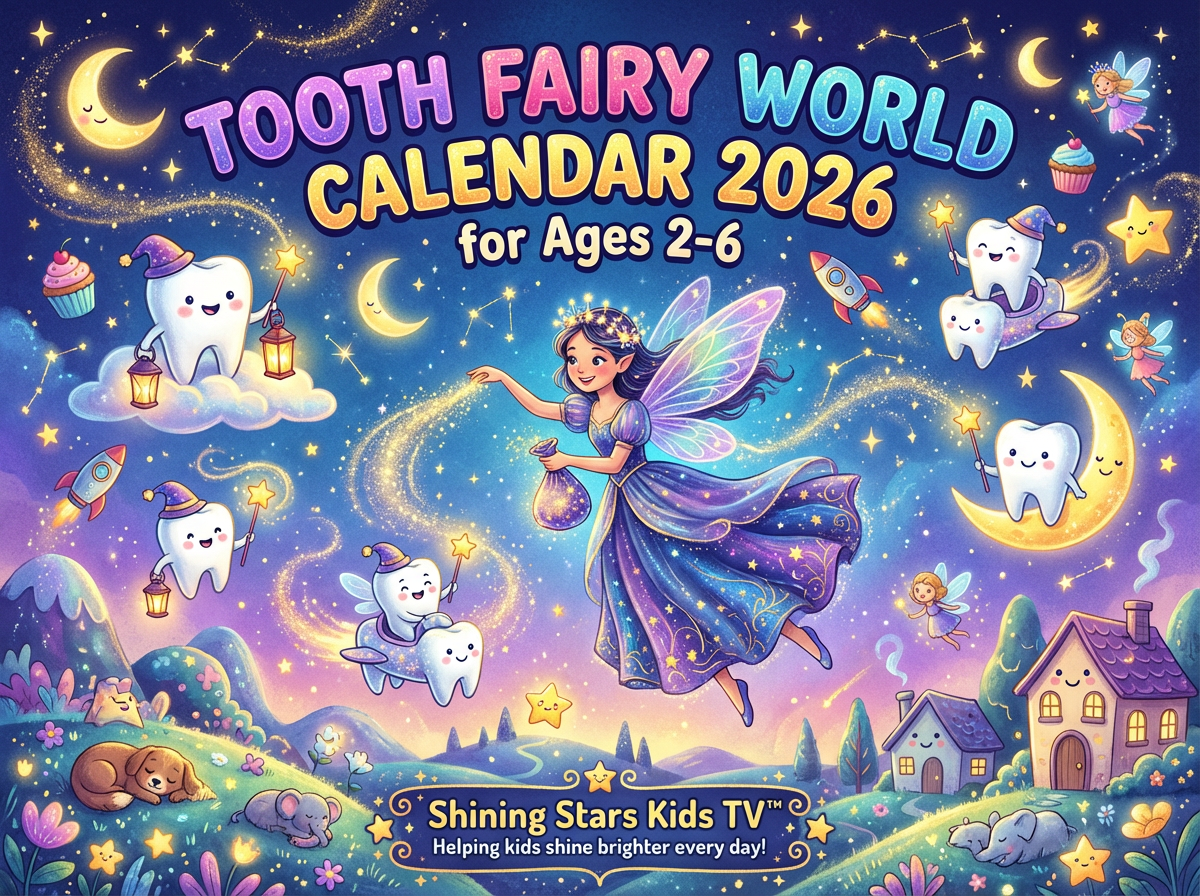 Tooth Fairy World Calendar 2026 Printable Pages Ages 2-6